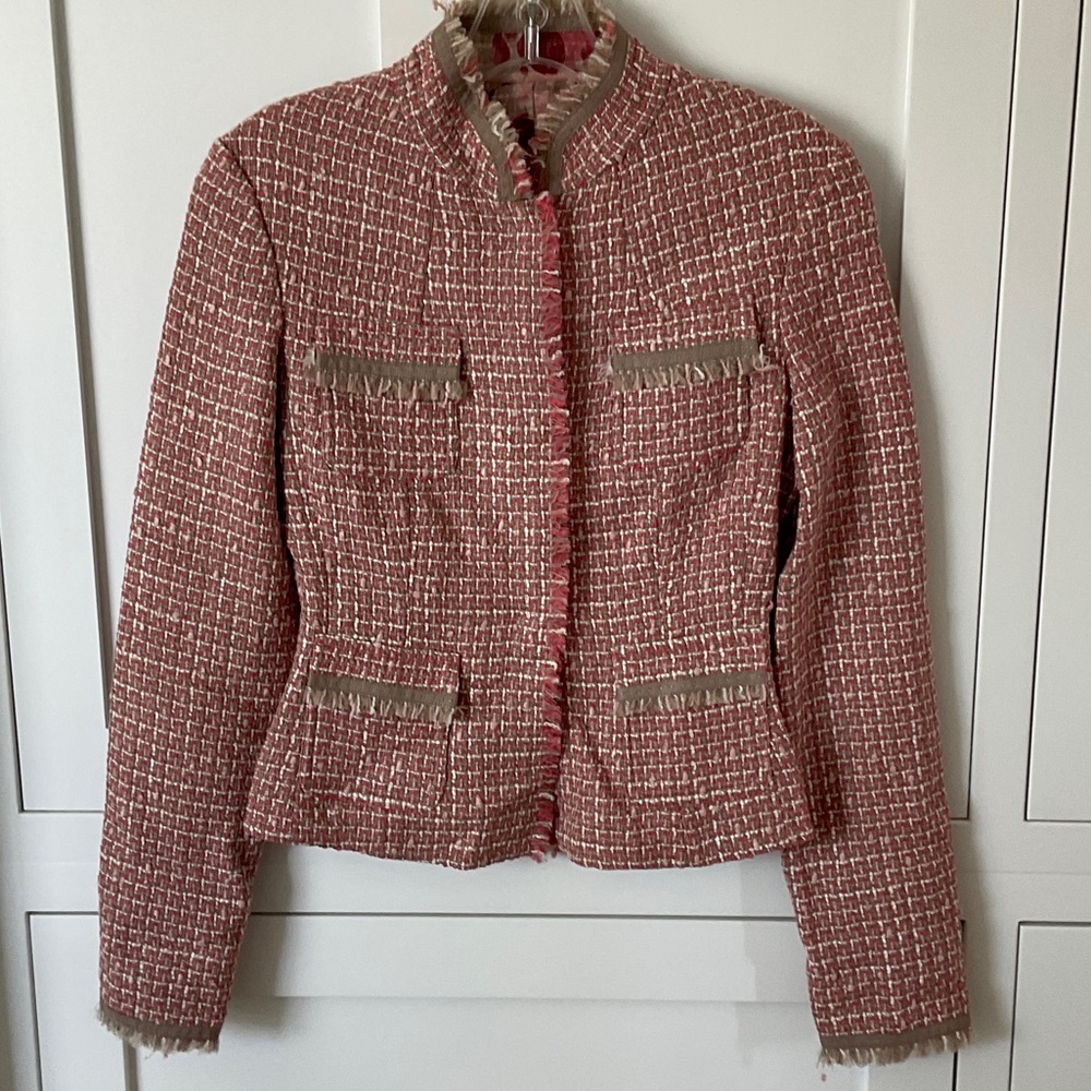 Elie Tahari Red and Brown Tweed Blazer